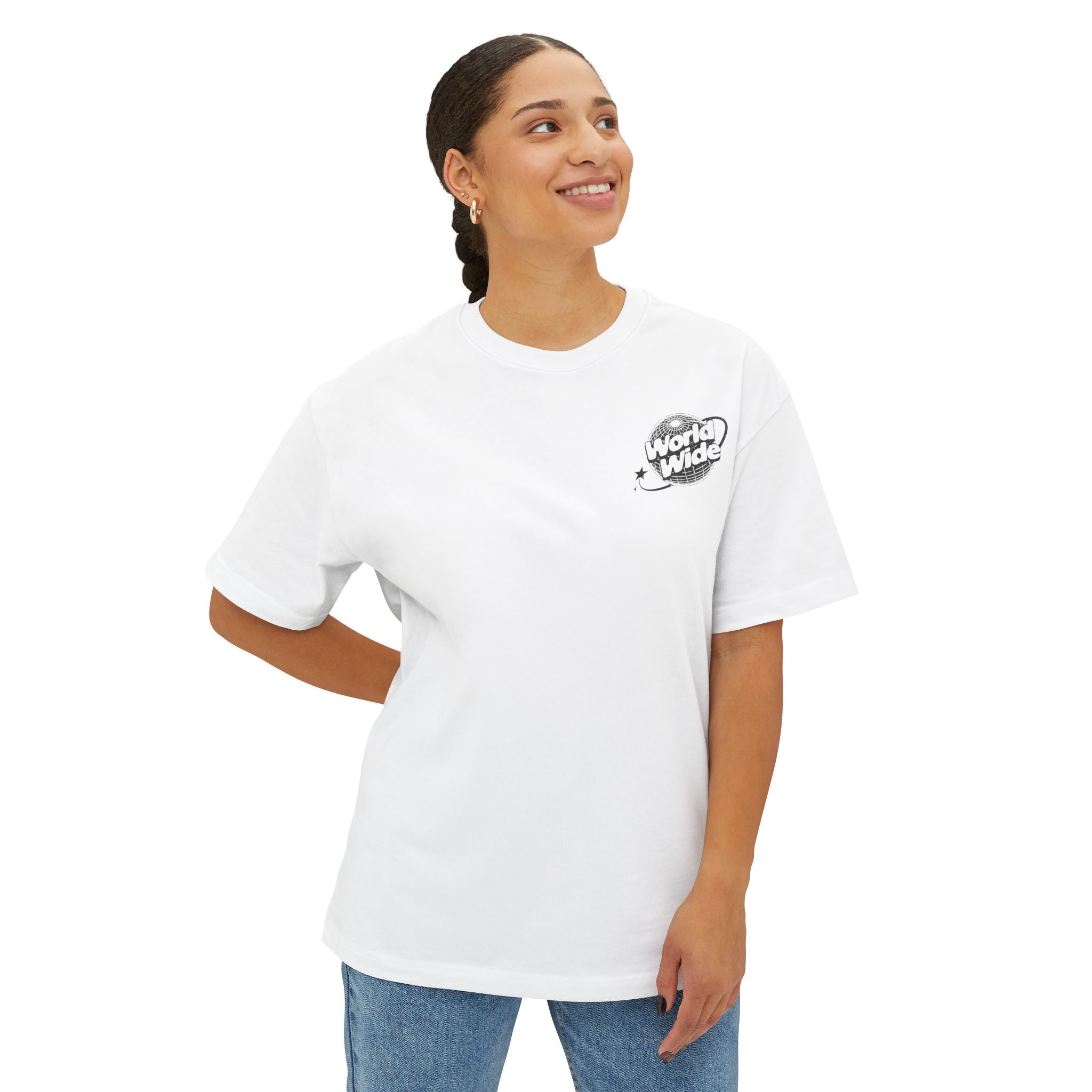 Oversized Boxy Tee with 'Happy' Lip Graphic — Casual Streetwear T-Shirt